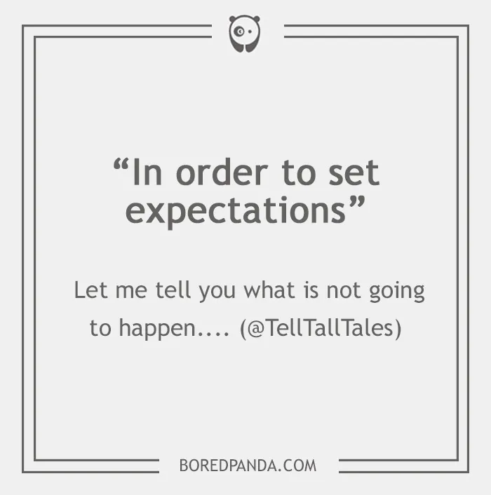 Quote about email phrases with hidden meanings, featuring “In order to set expectations” from Bored Panda.