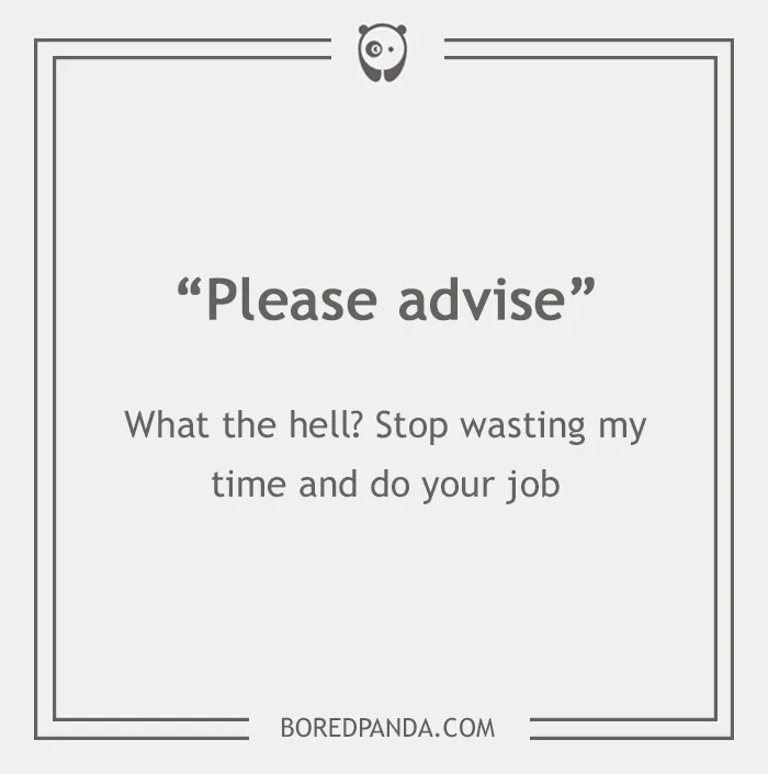 "Quote showing email phrases with hidden meanings on Bored Panda, discussing communication nuances."