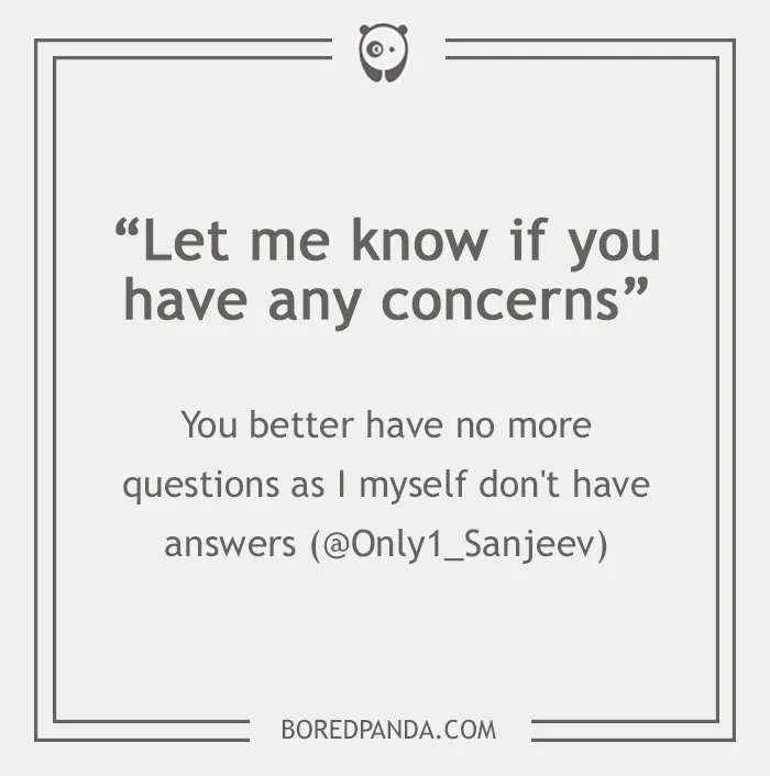 Email phrases with hidden meanings, featuring a quote about addressing concerns in a sarcastic context.