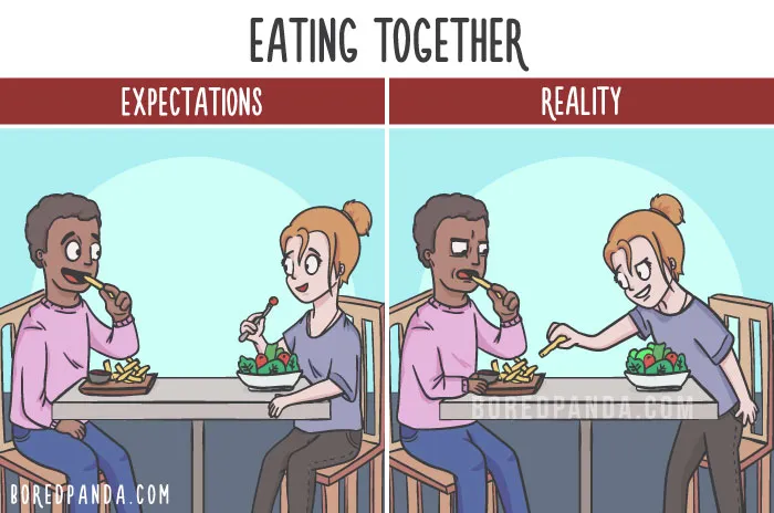 The Difference Between Relationship Expectations Vs. The Reality In 20 Illustrations