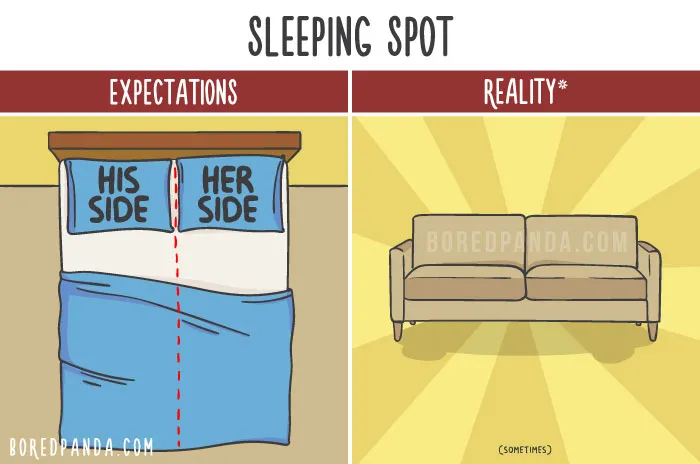 The Difference Between Relationship Expectations Vs. The Reality In 20 Illustrations