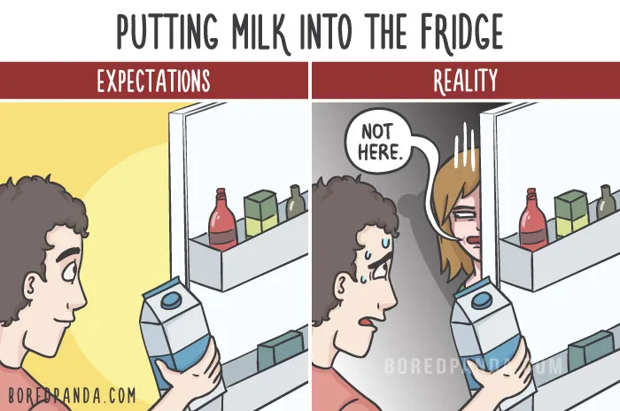 The Difference Between Relationship Expectations Vs. The Reality In 20 Illustrations