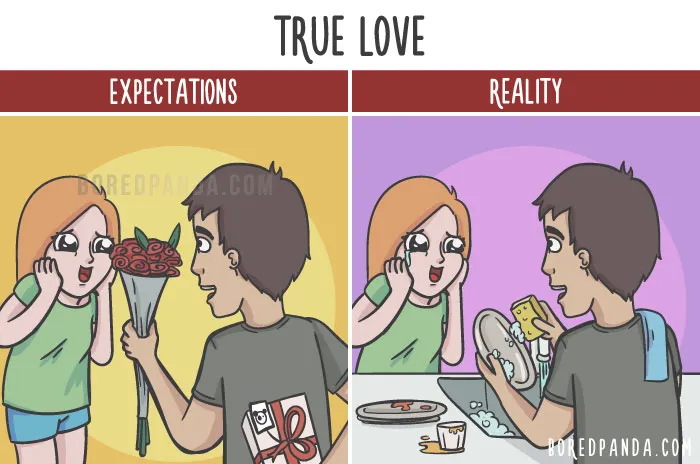 The Difference Between Relationship Expectations Vs. The Reality In 20 Illustrations