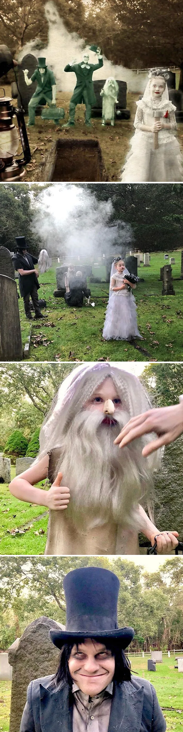 Neil Patrick Harris, David Burtka,y sus mellizos como fantasmas autoestopistas