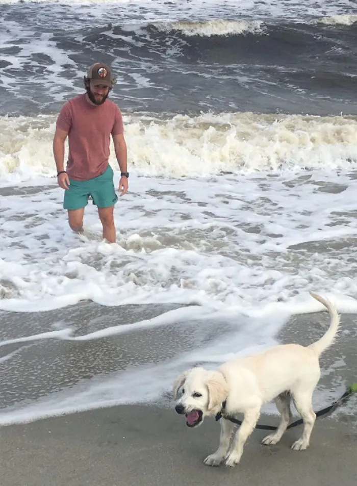 Brought My Puppy To The Beach. Took Him About 2 Minutes To Eat Enough Sand To Learn He Isn't Supposed To Eat Sand