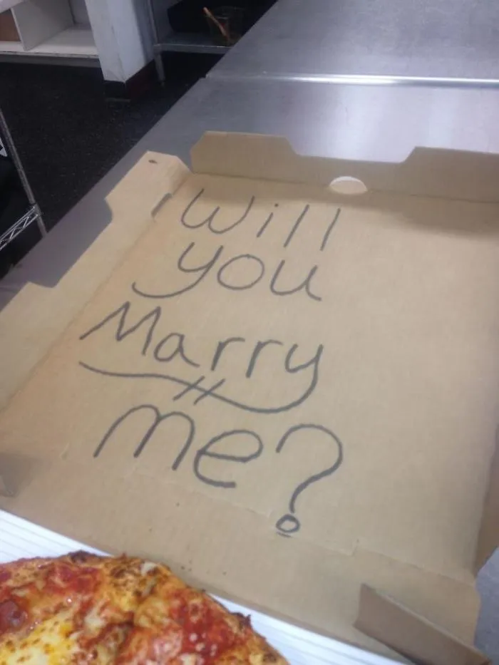 A Guy Asked Us To Write On His Pizza Box "Something To Cheer Up My Girlfriend."  Wonder How That Went?