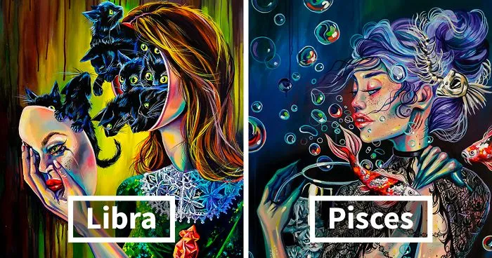 I Portrayed Zodiac Signs As Witches With Their Cats (12 pics)