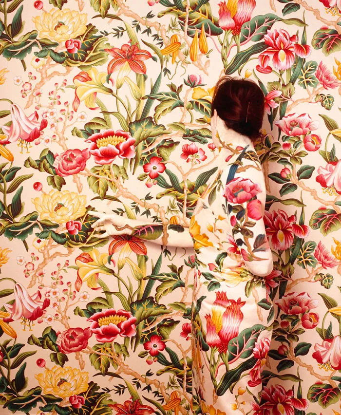 Artist Paints Her Body And Makes It Disappear Into Floral Backgrounds