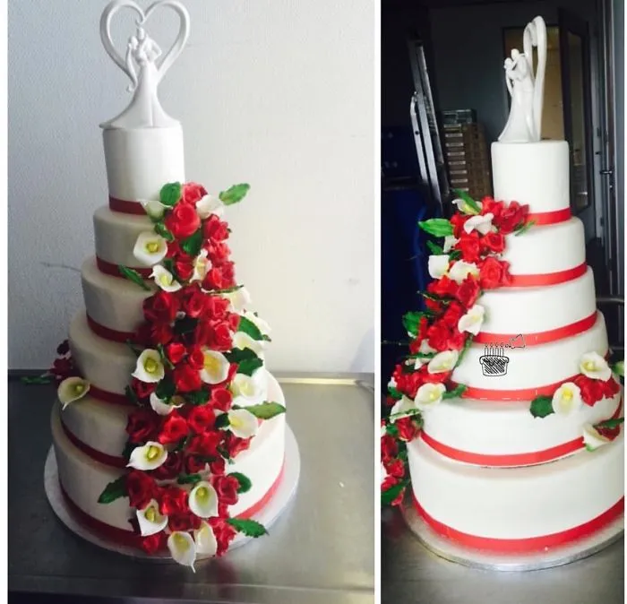The First Wedding Cake I Made. All Flowers Are Edible, Made Of Fondant
