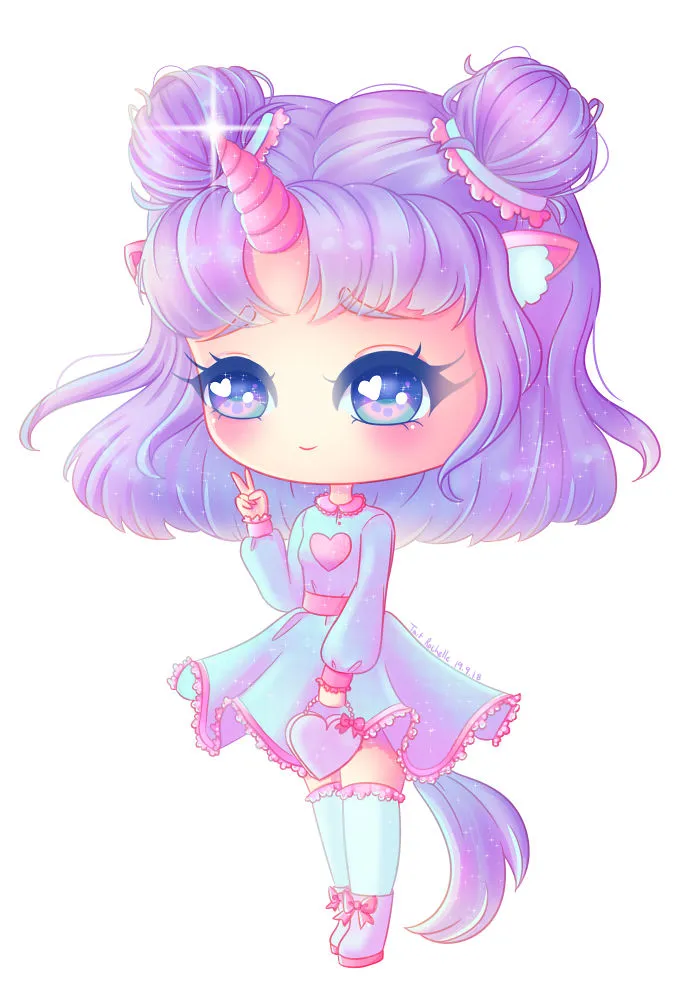 Kawaii Pastel Unicorn Girl Artwork