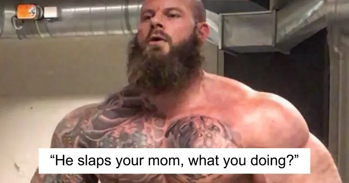 Bodybuilder Finds Out His Pic Is Used In A Meme About Slapping Moms, Responds With His Mom's Pic