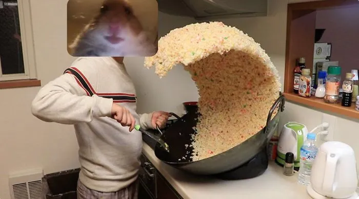 Someone Posts A Photo With A Guy Next To A Giant Rice Wave, People Immediately Start To Photoshop It