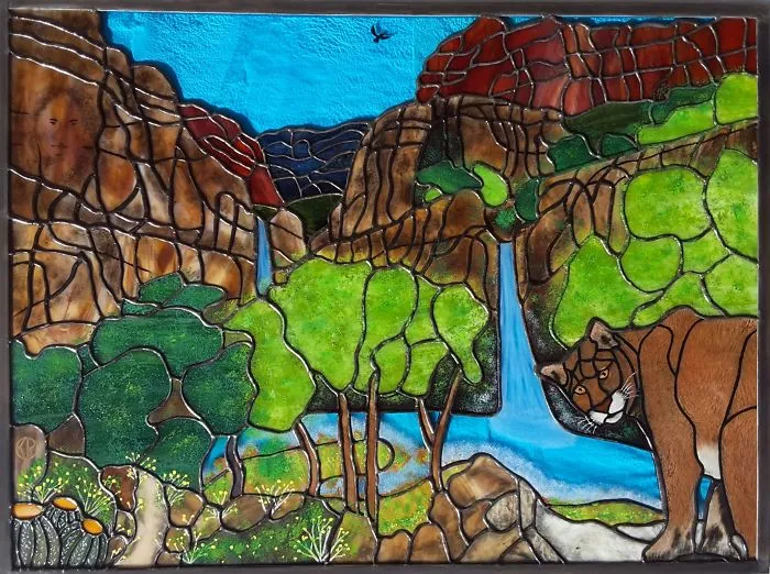"The Guardian"     Stained Glass Creation Of Havasupai Falls