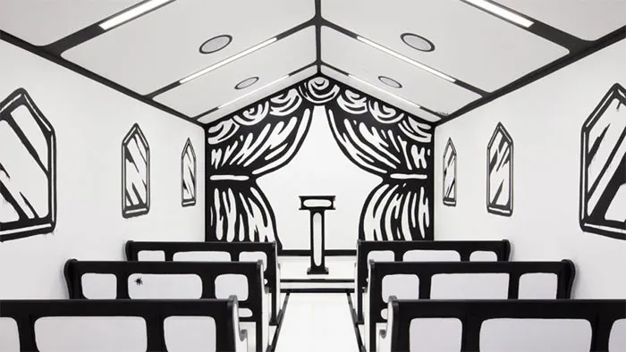 Artist Installs A Cartoon-Style Wedding Chapel In Vegas And It Makes For An Instagram-Worthy Wedding