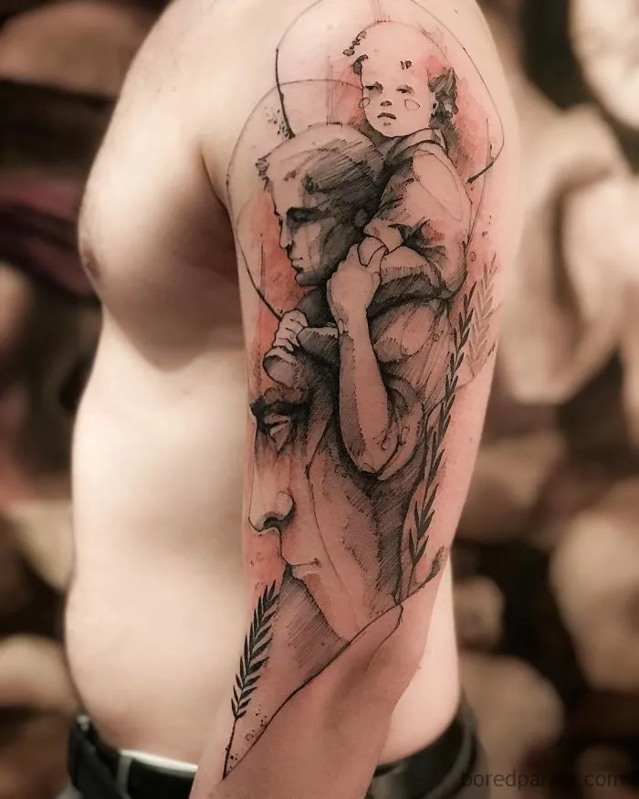 Arm tattoo featuring abstract portraits, showcasing creative tattoo ideas for every ink lover.