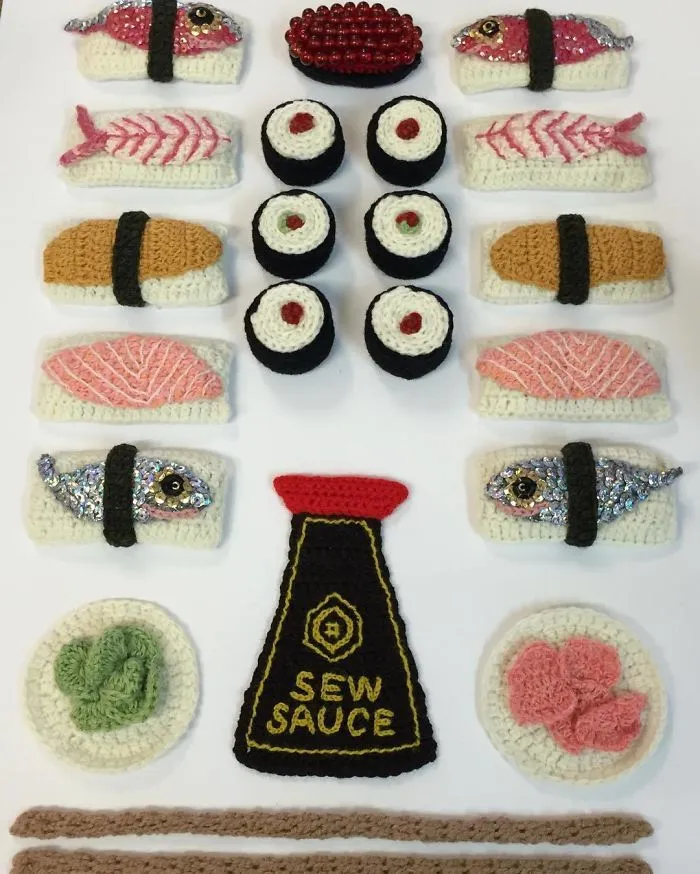 Sunday Morning Sewshi #katejenkinsstudio #britishartist #crochetedsushi#sewshi#vikingcruises