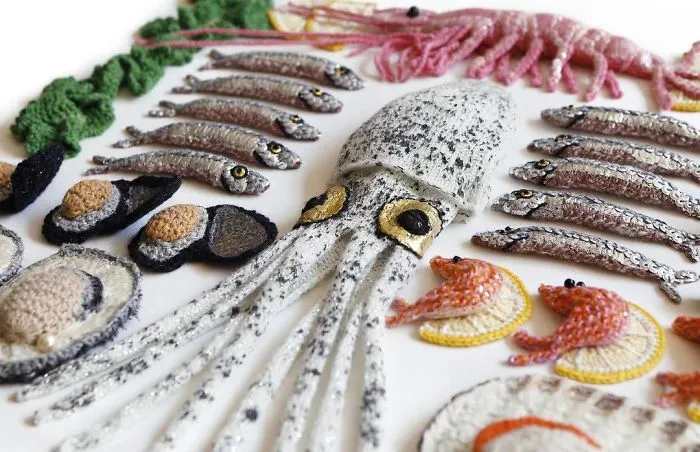 Hand Sewn Seafood Iii #katejenkinsstudio#britishartist #partofalargecommission#jobdone