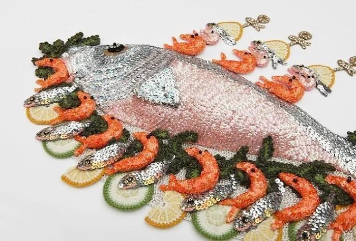 Day 18 Of My Instagram Advent Calendar And Today It's A Platter Of Sequined Salmon Pièce Montée #katejenkinsstudio #britishartist #christmasiscoming🎄 #