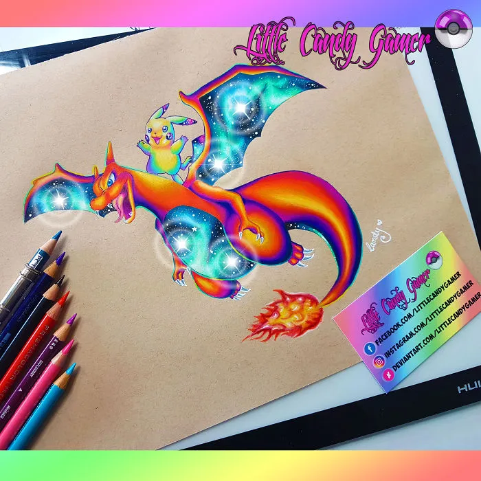 Cosmic Charizard Colored Pencil Drawing Prismacolor