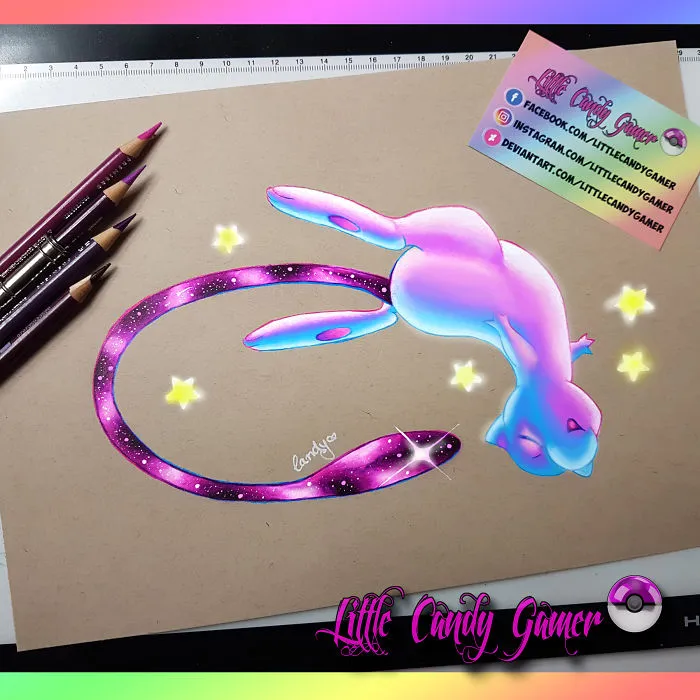 Mew Cosmic Prismacolor Colored Pencil Drawing - Littlecandygamer