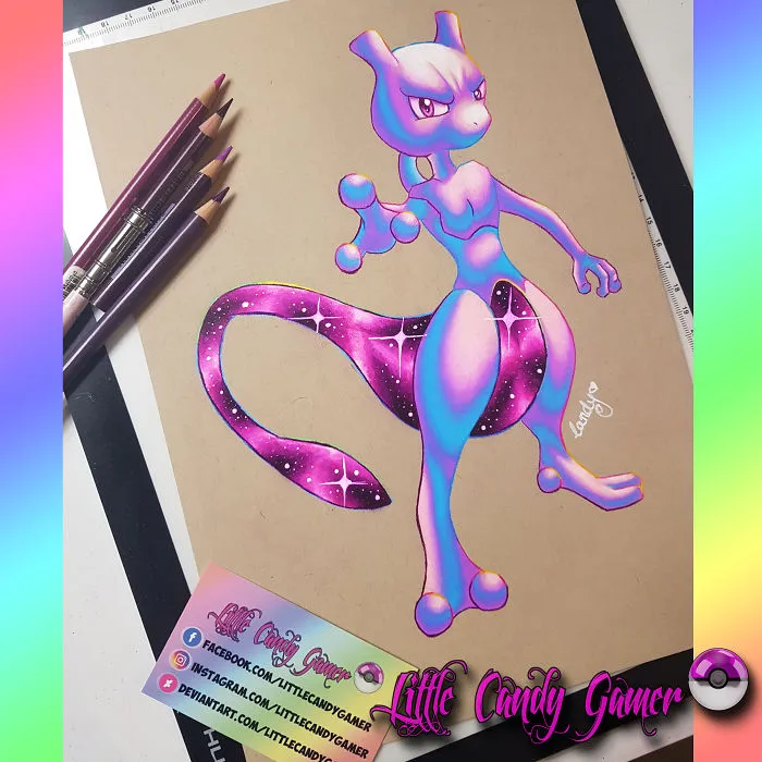 Prismacolor Pencil Drawing Colored Pencil Mewtwo Galaxy