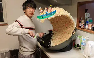 Someone Posts A Photo With A Guy Next To A Giant Rice Wave, People Immediately Start To Photoshop It