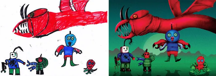 What Happens When Professional Artists Recreate Kids’ Monster Doodles In Their Own Unique Style (New Pics)