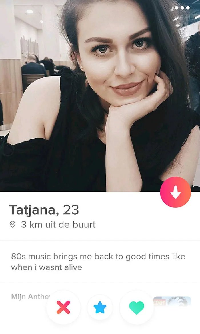 Young woman smiling in a Tinder profile with a humorous bio, part of funniest Tinder profiles collection.