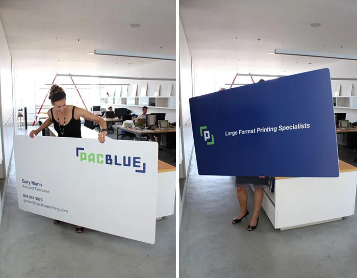 Oversized Business Cards Made To Promote PacBlue Printing's High Quality Large Format Printing Capabilities