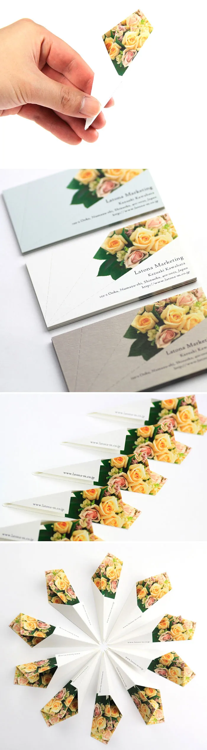 This Is A Business Card Designed To "Put A Smile On One’s Face."  When Folded, It Turns Into A Flower Bouquet