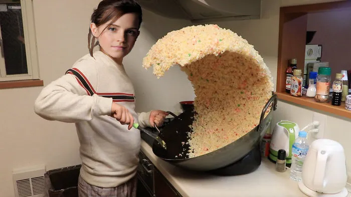 Someone Posts A Photo With A Guy Next To A Giant Rice Wave, People Immediately Start To Photoshop It