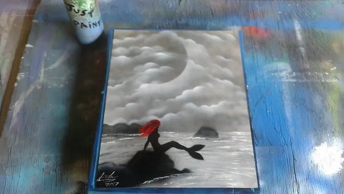 Red Haired Mermaid - DIY Spray Paint Art ( 3 Colors ) Color Splash Red