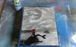Red Haired Mermaid - DIY Spray Paint Art ( 3 Colors ) Color Splash Red