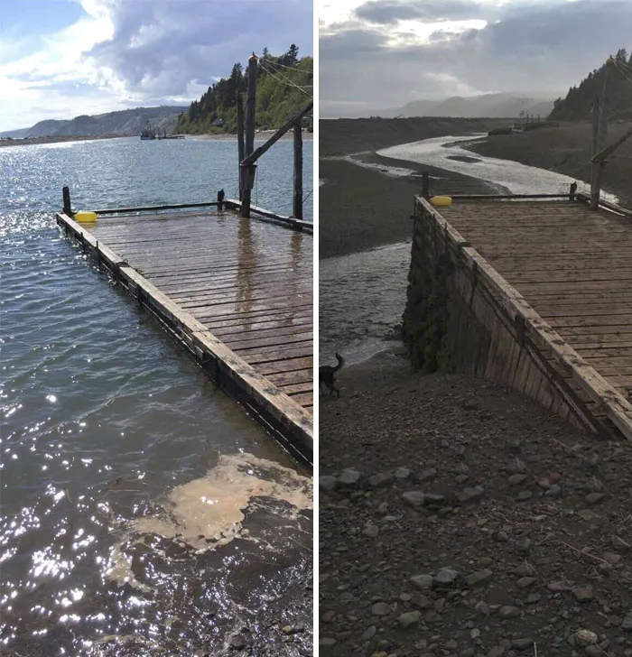 Las mareas de Nueva Escocia desde el mismo muelle, con 12 horas de diferencia