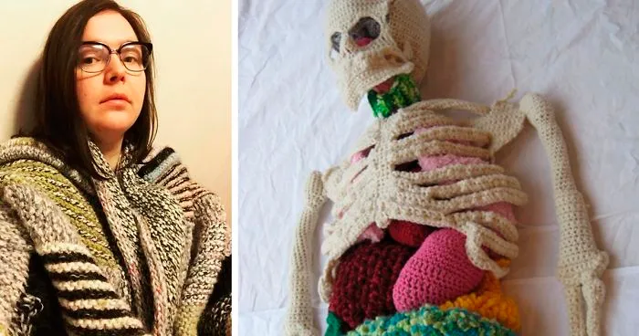 This Life-Size Crochet Skeleton Is So Intricate, The Stomach Even Has Half-Digested Food In It