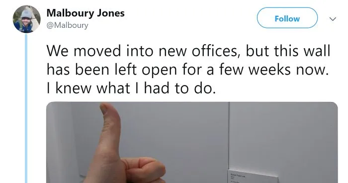 No One Is Fixing A Hole In New Office Wall, So This Guy Trolls Them Into Doing It