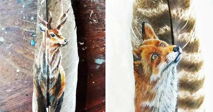 I Started Painting On Feathers In 2013, Here Is A Selection Of My Favorite Feather Paintings From Last Year (24 Pics)