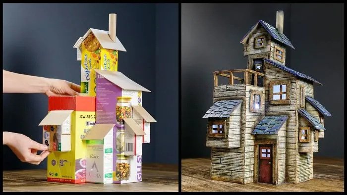 I Upcycled Some Cardboard Boxes Into An Old Farmhouse