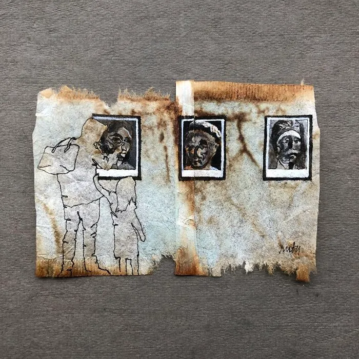 I Paint "Museum Goers" On Used Tea Bags (19 Pics)