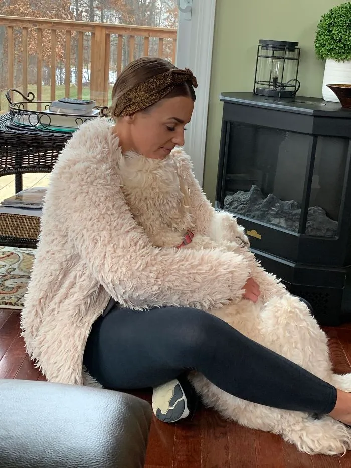 Woman with the same coat as her dog 