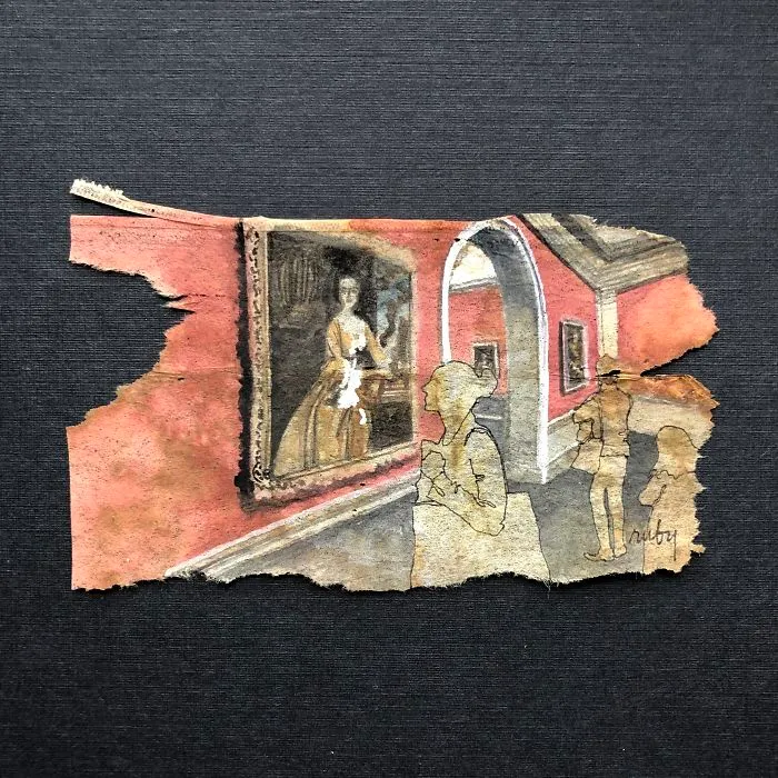 I Paint "Museum Goers" On Used Tea Bags (19 Pics)