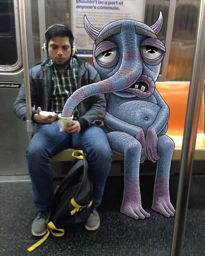 Artist Imagines 47 Mischievious Monsters Interacting With Commuters On NYC Subway