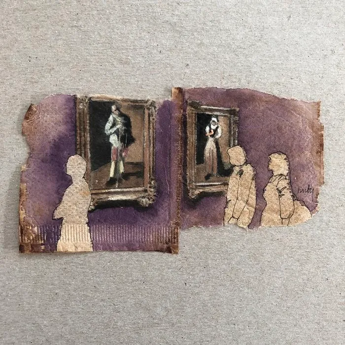 I Paint "Museum Goers" On Used Tea Bags (19 Pics)