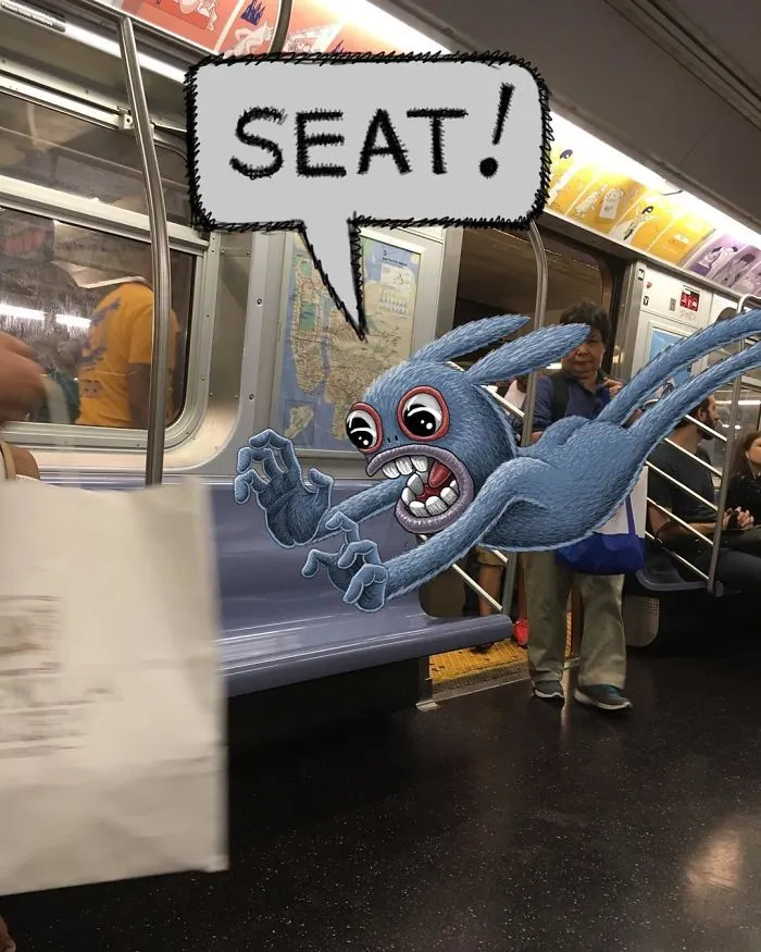 Artist Imagines 47 Mischievious Monsters Interacting With Commuters On NYC Subway