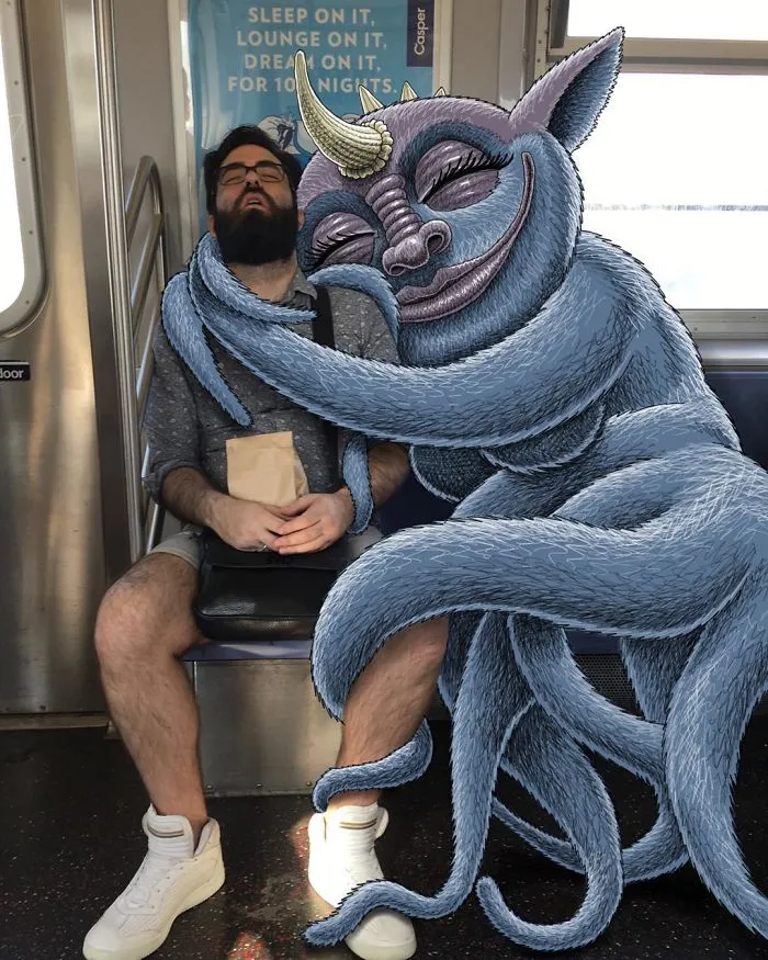 Artist Imagines 47 Mischievious Monsters Interacting With Commuters On NYC Subway