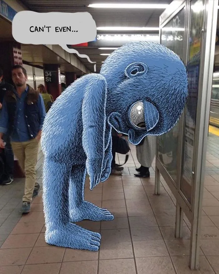 Artist Imagines 47 Mischievious Monsters Interacting With Commuters On NYC Subway