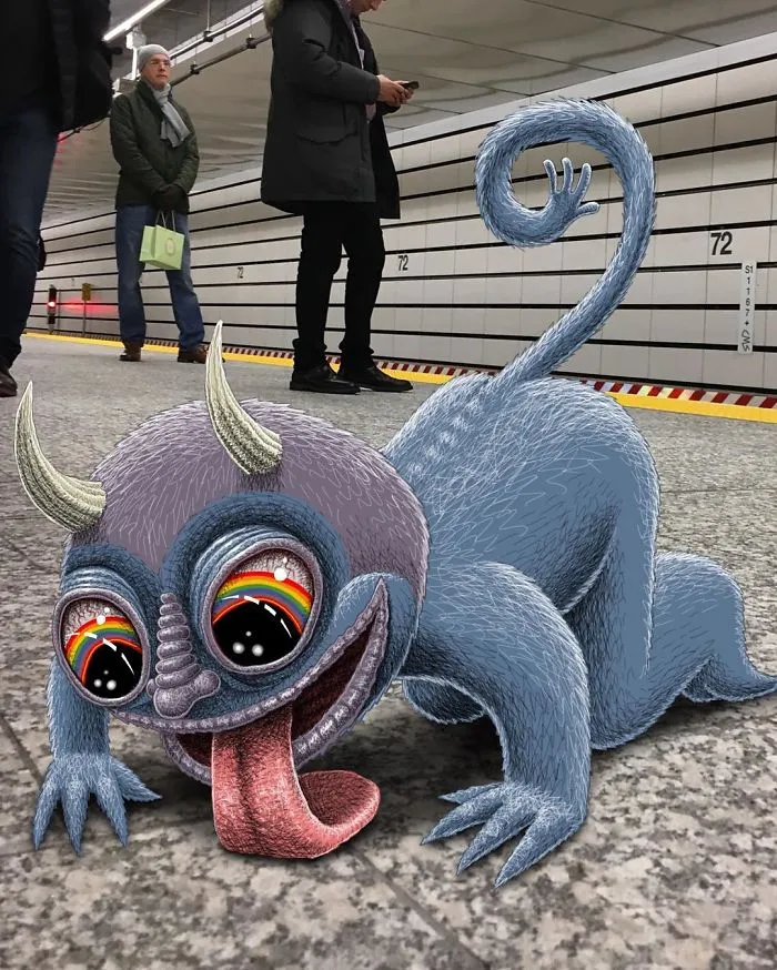 Artist Imagines 47 Mischievious Monsters Interacting With Commuters On NYC Subway