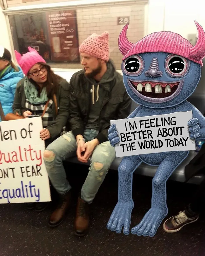 Artist Imagines 47 Mischievious Monsters Interacting With Commuters On NYC Subway