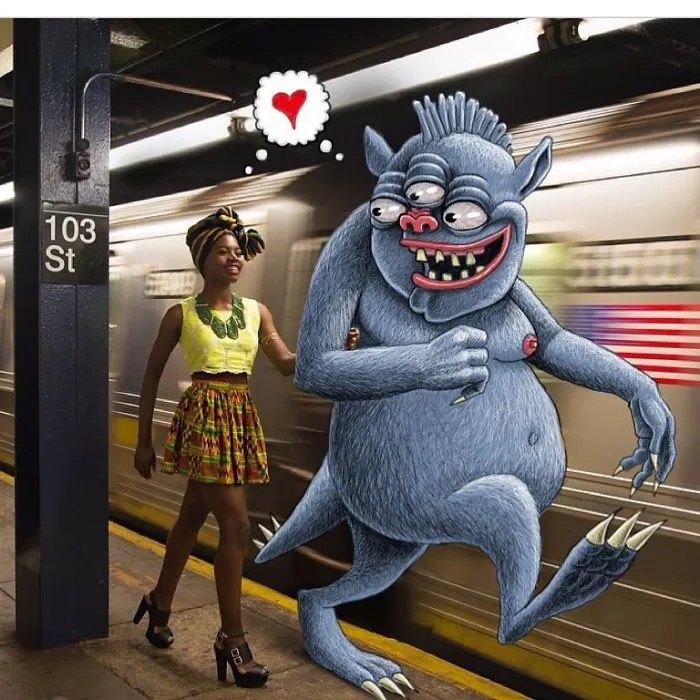 Artist Imagines 47 Mischievious Monsters Interacting With Commuters On NYC Subway