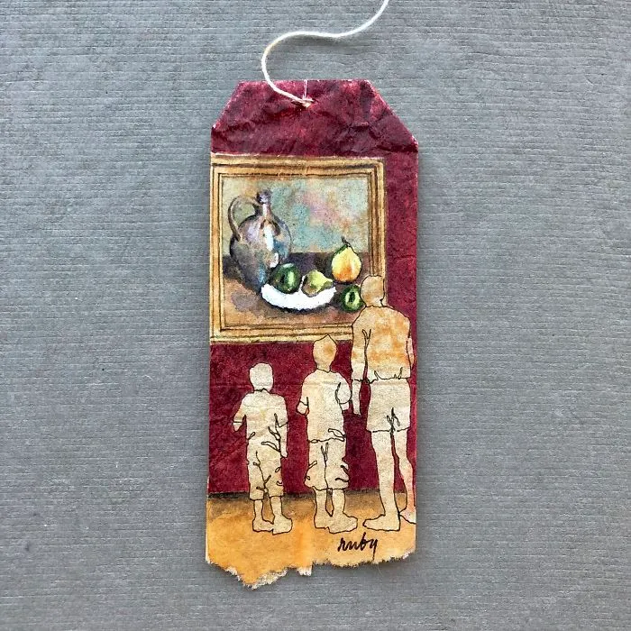 I Paint "Museum Goers" On Used Tea Bags (19 Pics)